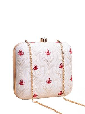 white & red floral embroidery clutch bag for women with detachable strap 2