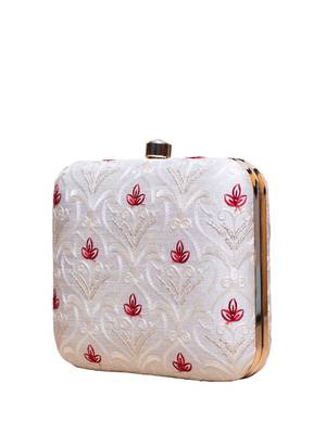  white & red floral embroidery clutch bag for women with detachable strap 3