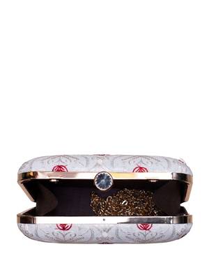  white & red floral embroidery clutch bag for women with detachable strap 4