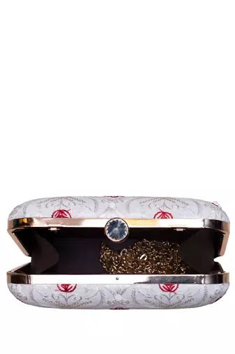  white & red floral embroidery clutch bag for women with detachable strap