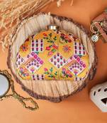  yellow  purple embroidered half moon clutch