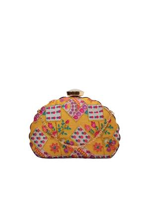  yellow  purple embroidered half moon clutch 2