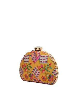  yellow  purple embroidered half moon clutch 3
