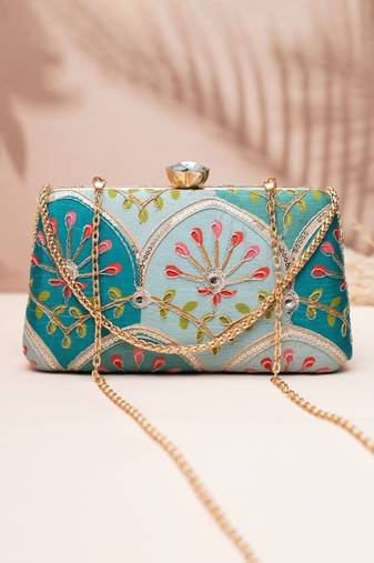  teal & aqua floral clutch bag for women