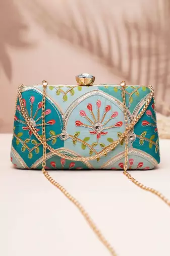  teal & aqua floral clutch bag for women