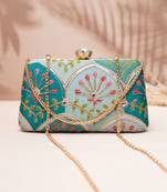  teal & aqua floral clutch bag for women