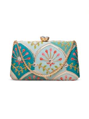  teal & aqua floral clutch bag for women 2