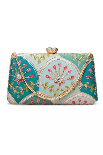 teal & aqua floral clutch bag for women