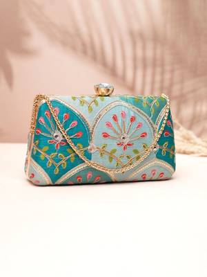  teal & aqua floral clutch bag for women 3