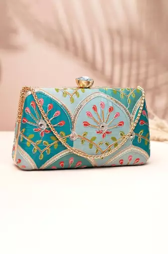  teal & aqua floral clutch bag for women