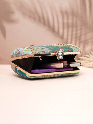  teal & aqua floral clutch bag for women 4