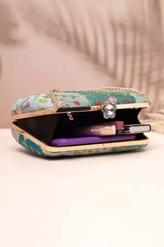  teal & aqua floral clutch bag for women