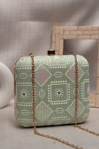  embroidered box clutch bag for women