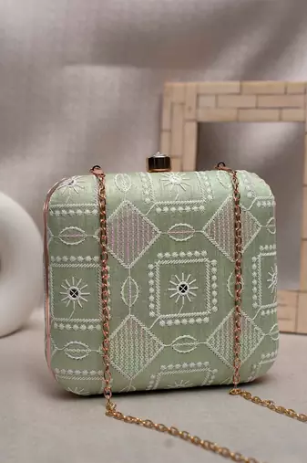  embroidered box clutch bag for women