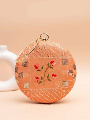  peach with patchwork & floral center clutch 1