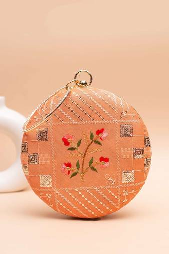 peach with patchwork & floral center clutch