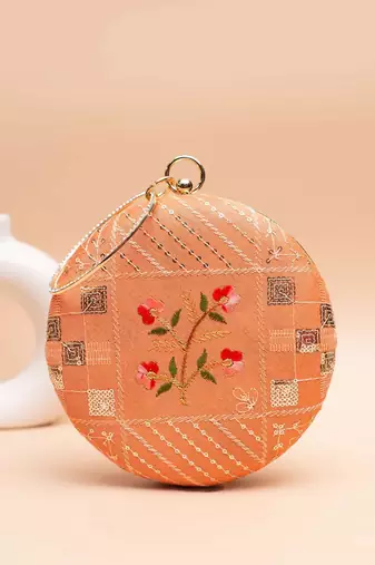  peach with patchwork & floral center clutch