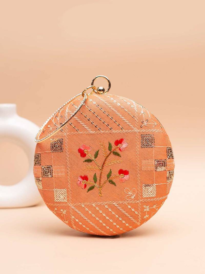  peach with patchwork & floral center clutch