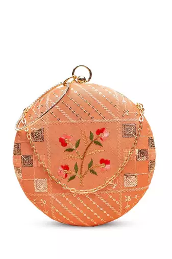  peach with patchwork & floral center clutch