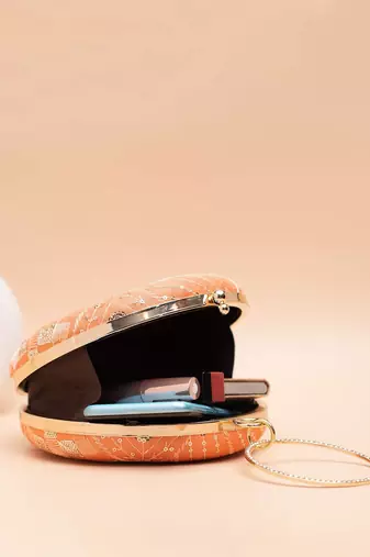  peach with patchwork & floral center clutch