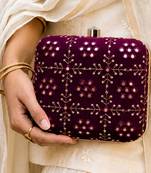  wine based silver threadwork embroidery clutch