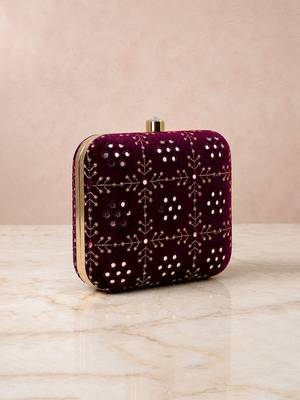  wine based silver threadwork embroidery clutch 3