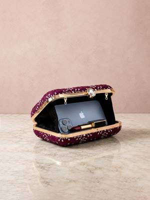  wine based silver threadwork embroidery clutch 4