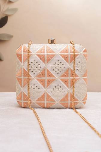  peach prism embroidered clutch bag for women