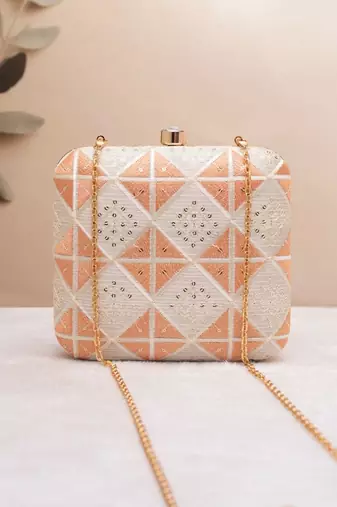  peach prism embroidered clutch bag for women