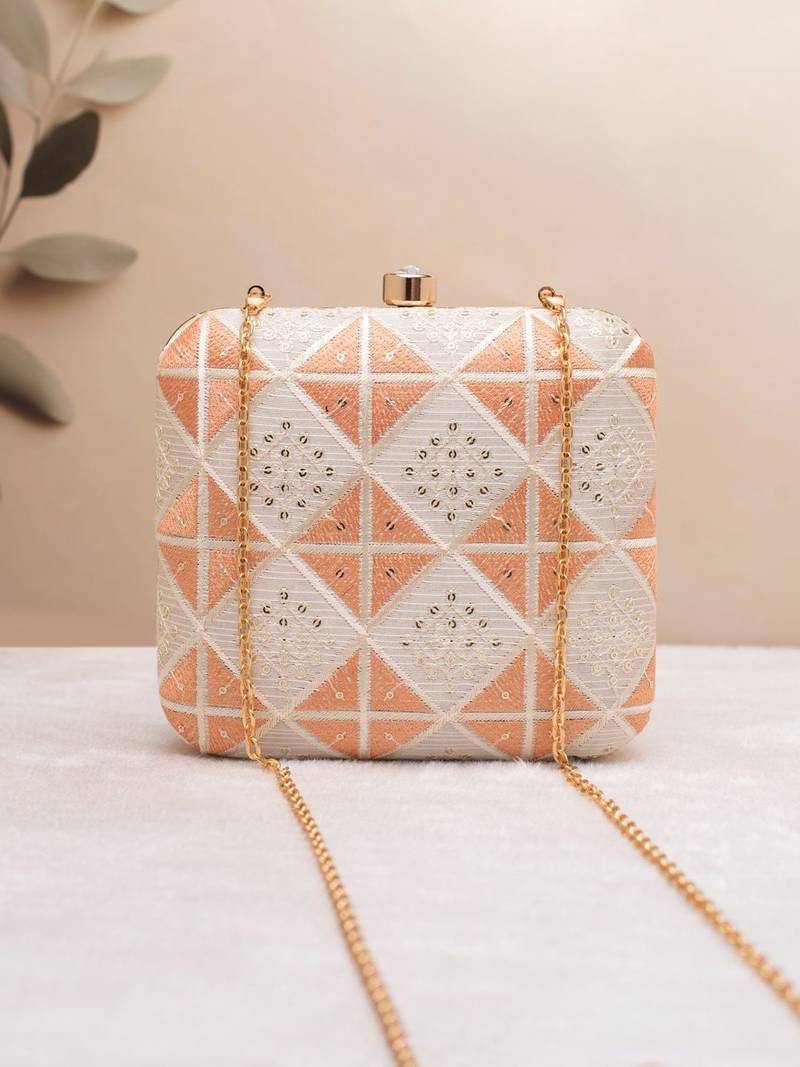 peach prism embroidered clutch bag for women