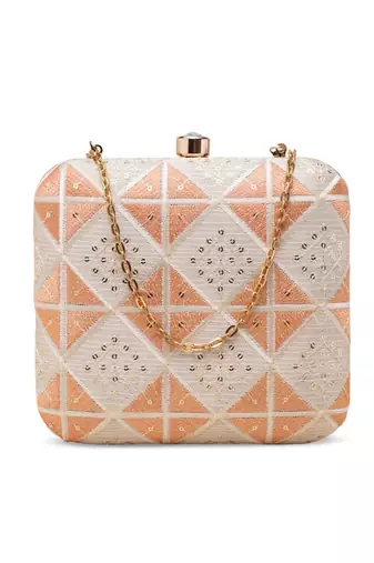  peach prism embroidered clutch bag for women