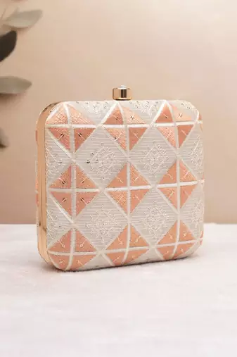  peach prism embroidered clutch bag for women