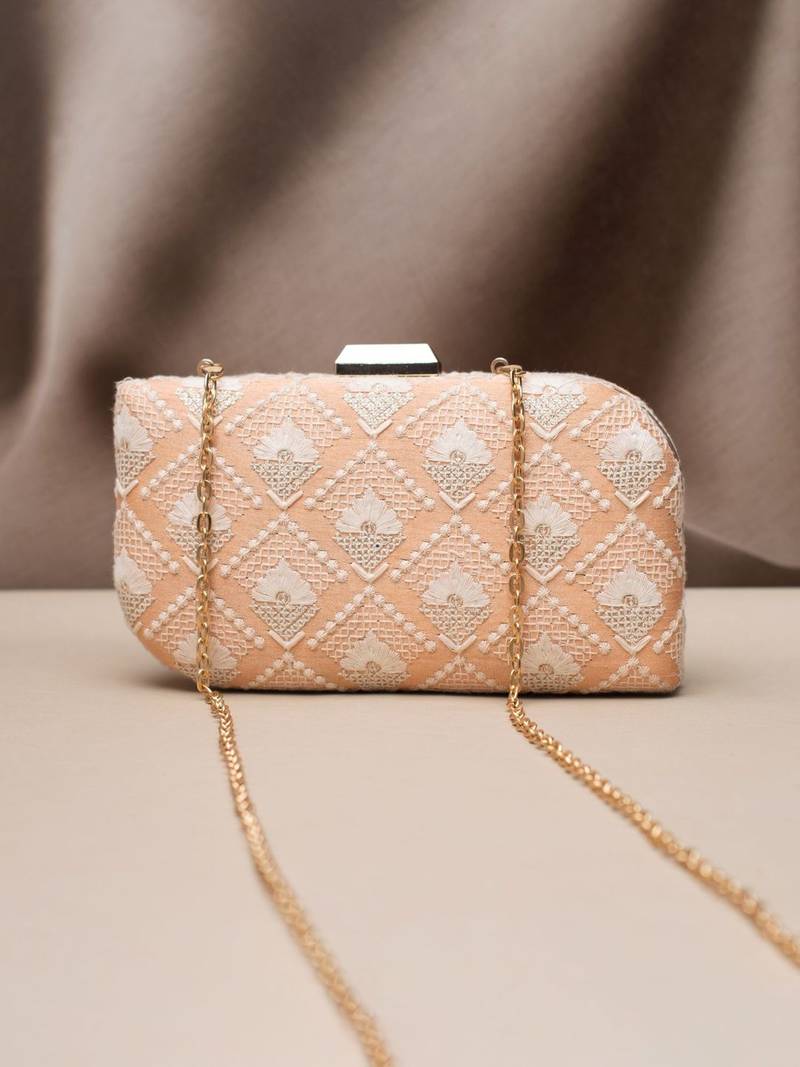  golden petal embroidered clutch bag for women
