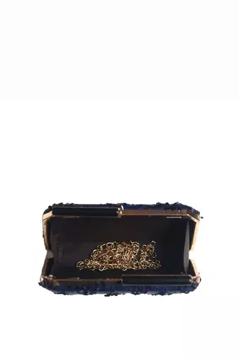  embellished box clutch with shoulder strap