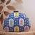 blue based pattern printed golden zari fabric clutch bag for women