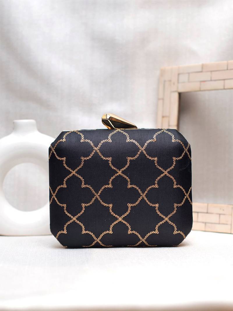  embroidered box clutch bag for women