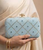  light blue based sequins embrodiery clutch bag for women with detachable strap