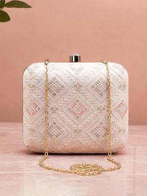  white based threadwork pattern embroidery clutch 2