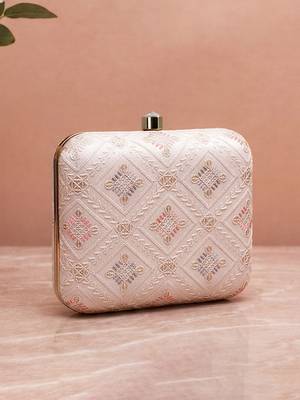  white based threadwork pattern embroidery clutch 3