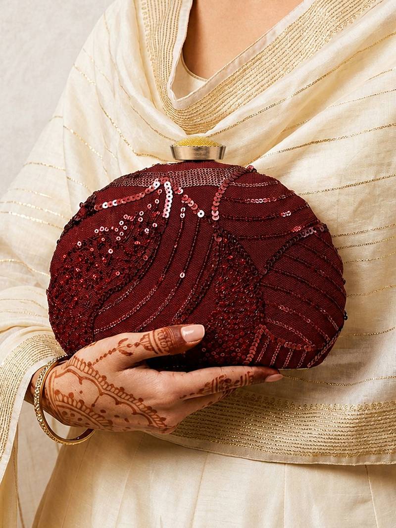  green embroidered box clutch bag for women