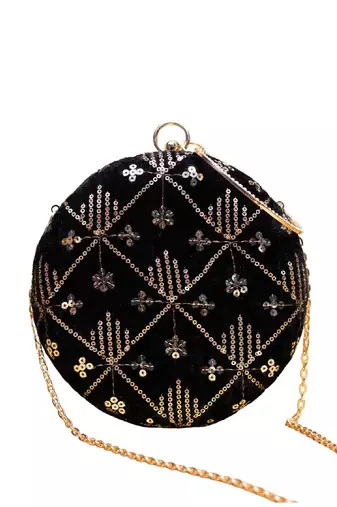  black based rosegold sequins embroidery clutch