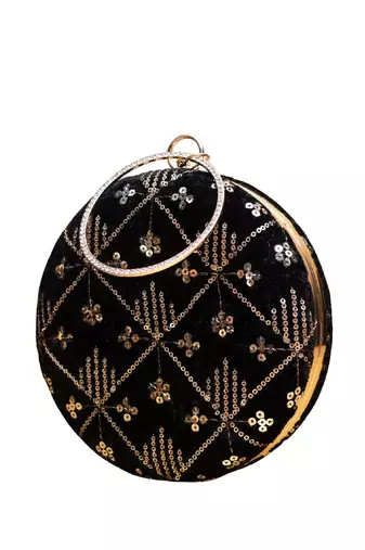  black based rosegold sequins embroidery clutch