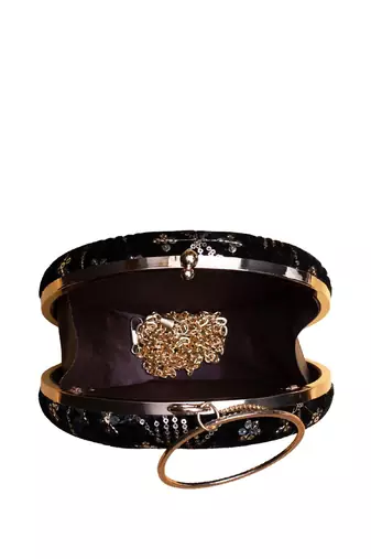  black based rosegold sequins embroidery clutch