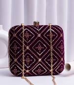  wine based sequins embroidery clutch bag for wonen with detachable strap