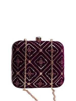  wine based sequins embroidery clutch bag for wonen with detachable strap 2
