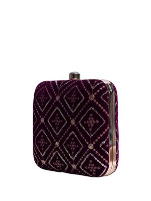  wine based sequins embroidery clutch bag for wonen with detachable strap 3