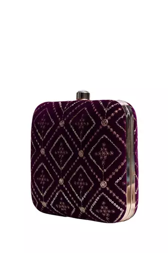  wine based sequins embroidery clutch bag for wonen with detachable strap