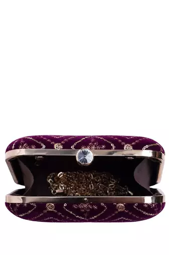  wine based sequins embroidery clutch bag for wonen with detachable strap