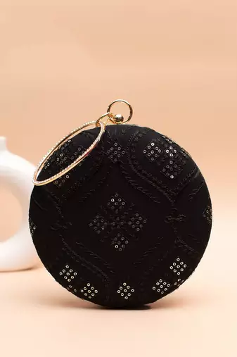 black with sequin geometric pattern clutch