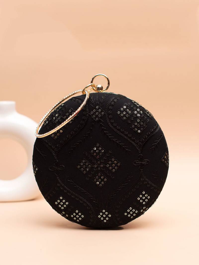  black with sequin geometric pattern clutch